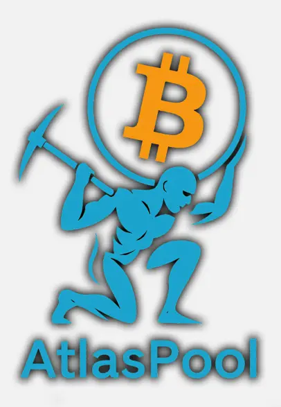 AtlasPool logo showing Atlas carrying a Bitcoin symbol with a mining pickaxe