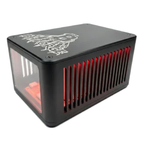 Bitforge Nano Ghost Edition Bitcoin miner in black metal case with red internal glow through the side vents